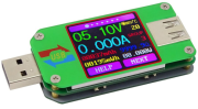 Тестер USB UM24C Bluetooth (измеряет напряжение,ток,сопротивление,ёмкость,счётчик ватт,температуру,0.001A дискретность,4.5-24V, до 3A,цветной дисплей)