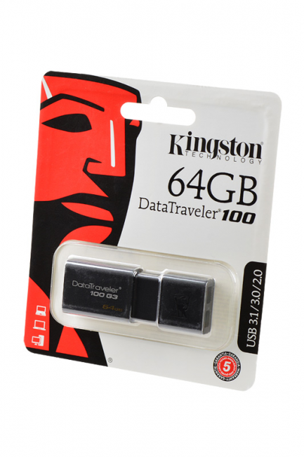 USB Flash KINGSTON USB 3.1/3.0/2.0  64GB  DataTraveler 100 G3 черный BL1