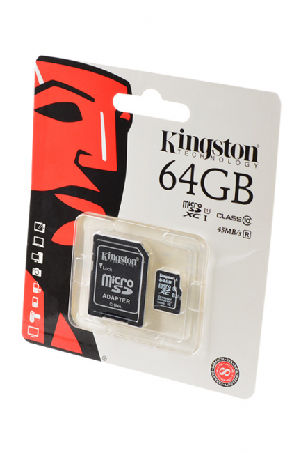 Карта памяти KINGSTON microSD 64GB High-Capacity (Class 10) UHS-I с адаптером BL1