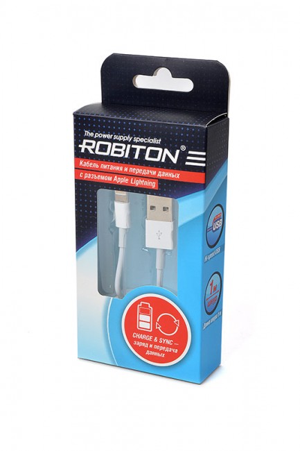 Кабель зарядный ROBITON Р3-AppleLightning/1m/SyncCharg USB Lightning, 1м белый BL1