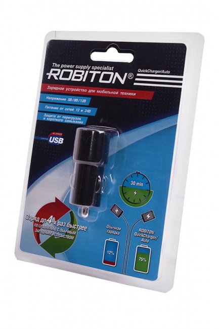 Зарядное устройство ROBITON QuickCharger/Auto (12-24V) + MicroUSB, 1м BL1