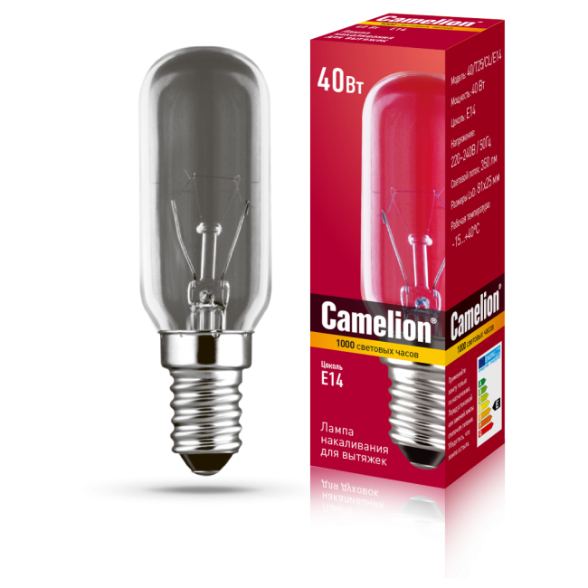 Лампа Camelion 40/T25/CL/E14 для вытяжек