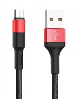 Кабель HOCO X26 USB (m)-microUSB (m) 1.0м 2.0A ткань черный красный