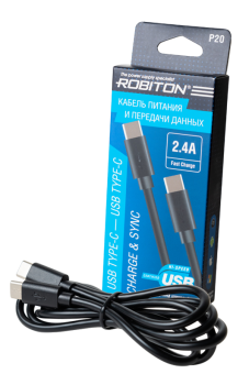Кабель ROBITON P20 USB TYPE-C - USB TYPE-C, Charge&Sync, 1м черный BL1