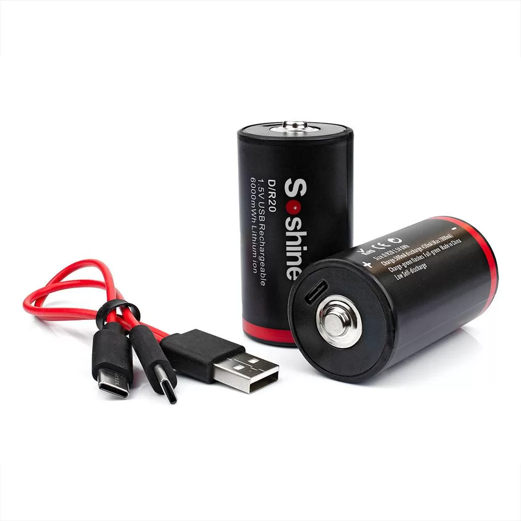 Аккумуляторы SOSHINE комплект 2 штуки. Li-ion D 1.5V 6000mWh (4000мач) (Type-C, кабель в комплекте)