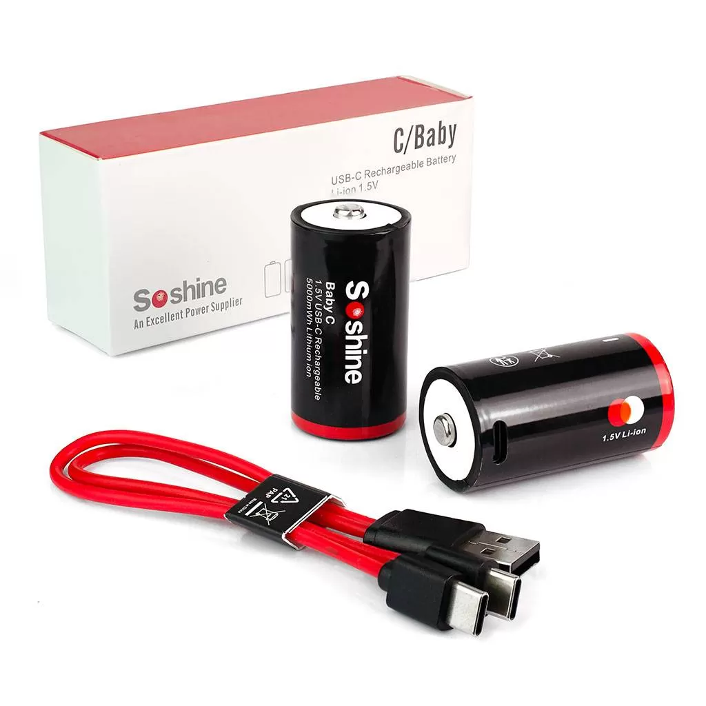 Аккумулятор SOSHINE комплект 2 шт. C 1.5V 5000mAh (зарядка через Type-C, кабель в комплекте)
