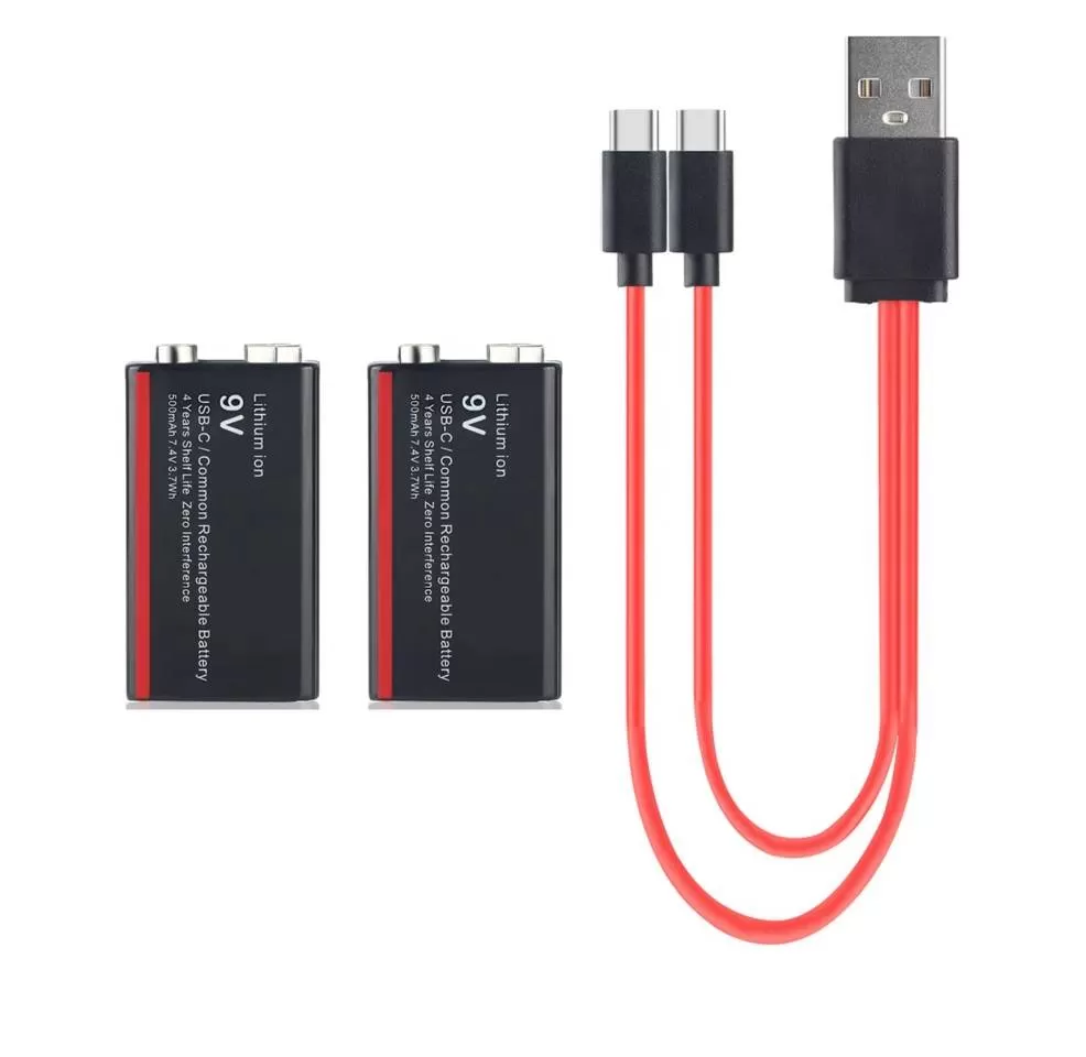 Аккумуляторы КОМПЛЕКТ крона 2 штуки Li-ion Soshine 9 V - 500 mAh USB Type-C порт и индикатором уровня заряда