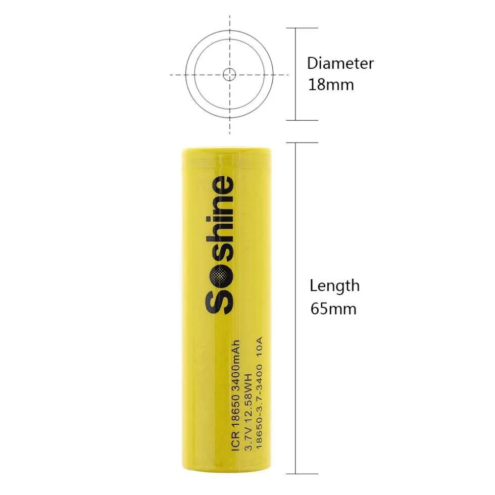 Аккумулятор Li-Ion Soshine 18650 3.7 V - 3400 mAh  перезаряжаемый (без защиты)