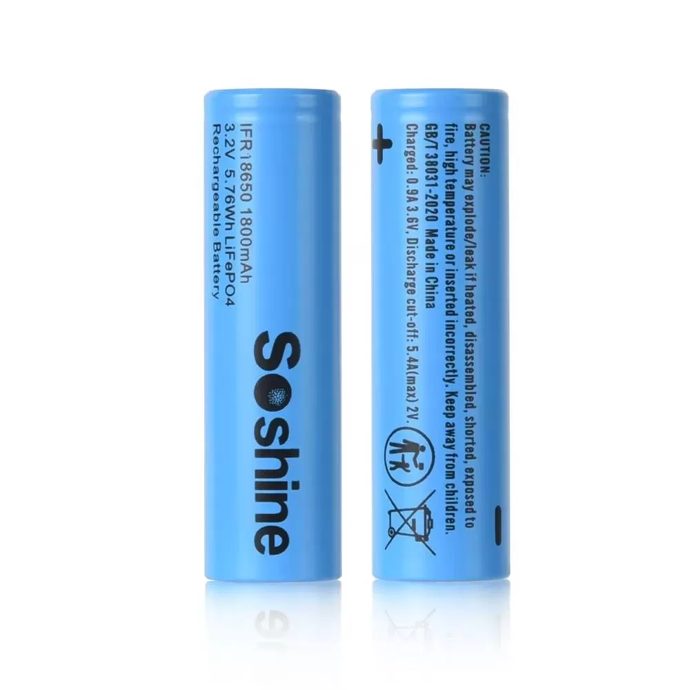 Аккумулятор LiFePO4  Soshine  IFR18650 - 3.2 V - 1800 mAh  без защиты