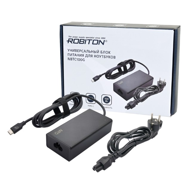 Адаптер/блок питания ROBITON NBTC100G 100 Ватт 5000 mah штекер TYPE-C Адаптер/блок питания ROBITON NBTC100G 100 Ватт 5000 mah штекер TYPE-C