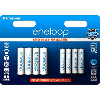 Аккумулятор Panasonic eneloop BK-KJMCCE44E комплект: 4 шт 750мАч AAA + 4 шт 1900мАч AA