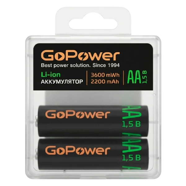 Аккумулятор бытовой GoPower AA BOX2 Li-ion 1.5V 2200mAh (3600 mWh)