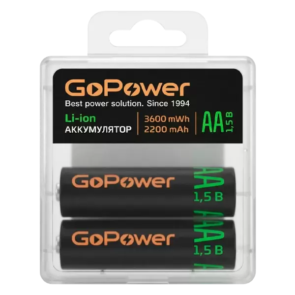 Аккумулятор бытовой GoPower AA BOX2 Li-ion 1.5V 2200mAh (3600 mWh)