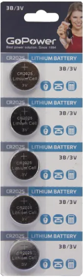 Батарейки GoPower CR2025-BL5, упаковка 5 шт.