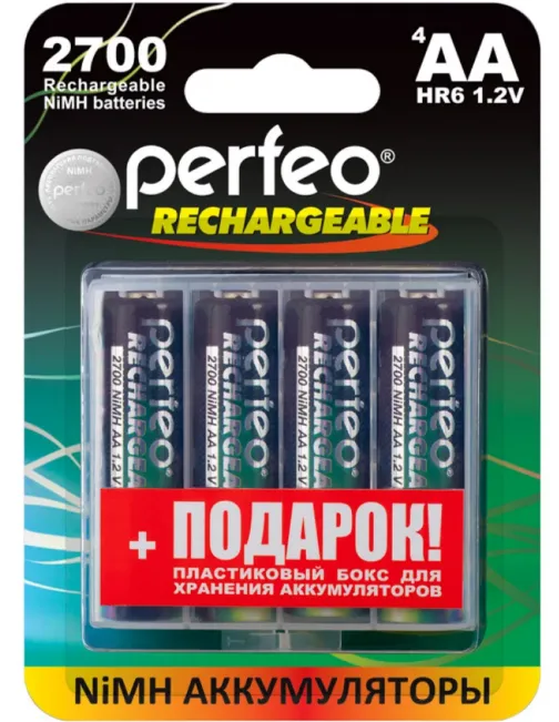 Аккумулятор Perfeo AA 2700mah BL4 (4шт + пластиковый бокс для хранения)