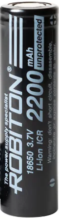 Аккумулятор ROBITON 2.2/Li18650/np без защиты. черный. 2200 mah  PK1