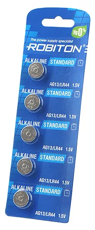 Батарейка ROBITON STANDARD R-AG13-0-BL5 (0% Hg) AG13 LR44 357 A76 МЦ-1154 BL5