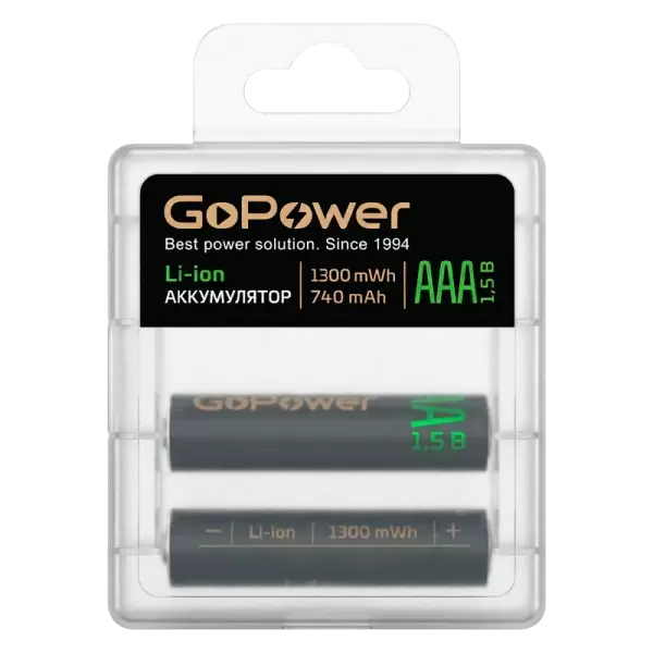 Аккумулятор бытовой GoPower AAA BOX2 Li-ion 1.5V 740mAh (1300 mWh)