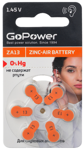 Батарейка GoPower ZA13 BL6 Zinc Air 6 шт в упаковке