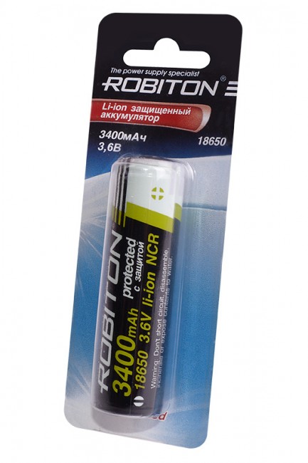 Аккумулятор ROBITON 3.4/Li18650 (1.7A) 3400мАч с защитой 1.7A (NCR18650B) BL1