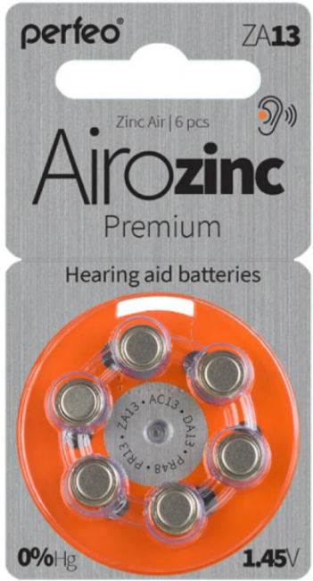 Батарейка PERFEO Airozinc Premium ZA13 BL-6 Zinc Air 1.45V, 6 в упаковке.