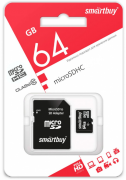Карта памяти microSD Smartbuy 64GB Class10 10 МБ/сек с адаптером