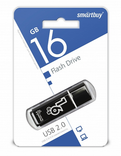 Флеш-накопитель Smartbuy Glossy 16GB USB2.0 пластик черный