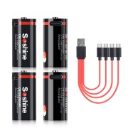Аккумулятор  Li-Ion Soshine 16340P - 3,7 V - 700 mAh USB C  (4-ре аккумулятора + кабель USB Type-C)