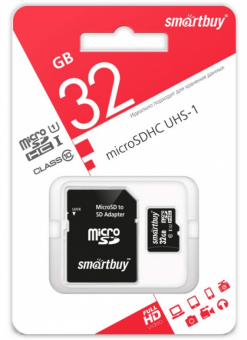 Карта памяти microSD Smartbuy 32GB Class10 UHS-I (U1) 10 МБ/сек с адаптером