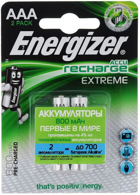 Аккумулятор Energizer Recharge Extreme AAA 800mAh BL2