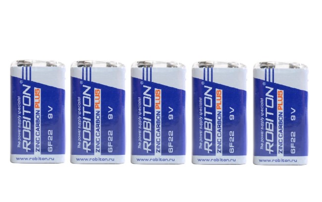 Батарейка крона 9 В 6F22 Robiton комплект 5 шт