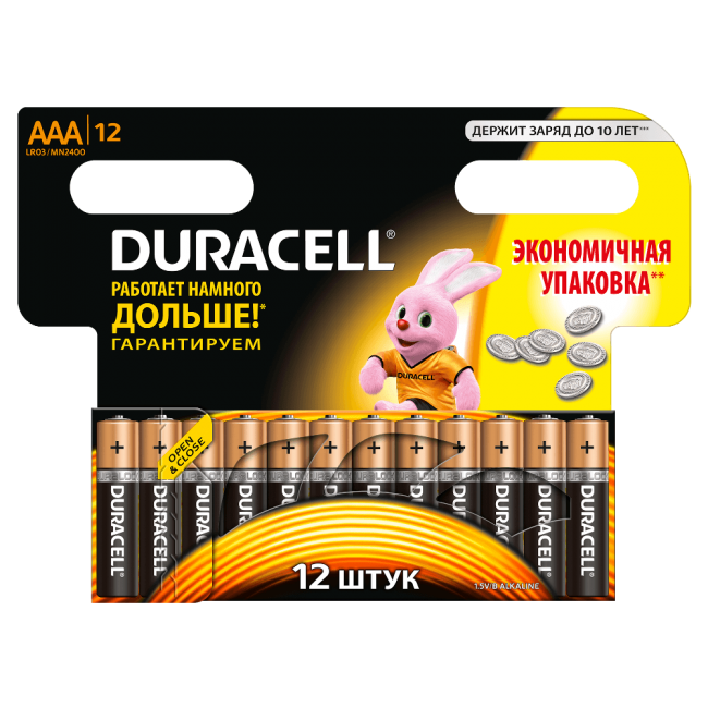 Батарейка DURACELL LR03 MN2400 BL12 AAA, упаковка 12 шт.