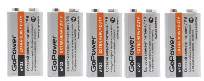 Батарейка крона 9 В 6F22 Gopower комплект 5 шт.