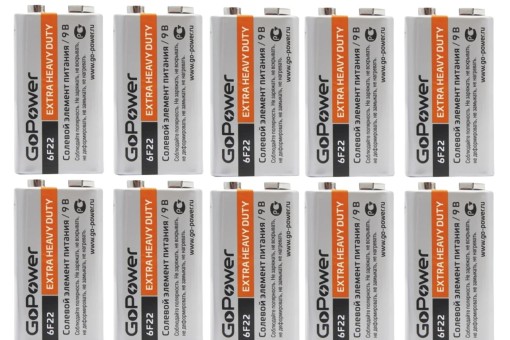 Батарейка крона 9 В 6F22 Gopower комплект 10 шт.