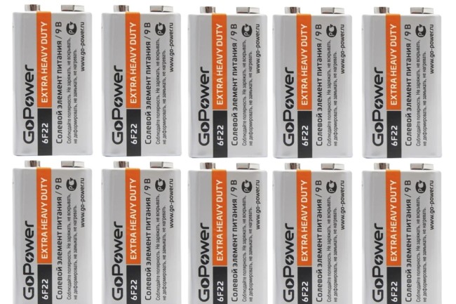 Батарейка крона 9 В 6F22 Gopower комплект 10 шт.