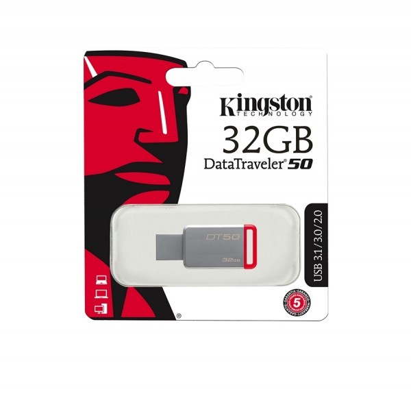 KINGSTON USB 3.1/3.0/2.0  32GB  DataTraveler  DT50 металл с красным BL1