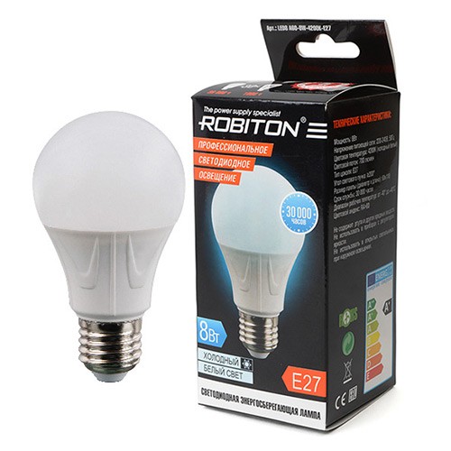 Лампа светодиодная ROBITON LED8-A60-8W-4200K-E27 BL1