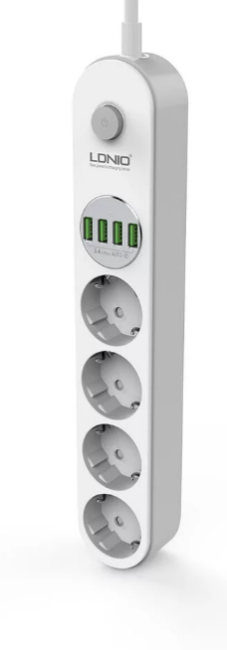 Сетевой удлинитель LDNIO SE4432/  2м + ЗУ на 4 USB/ 4 розетки (медь) - 2500W/ USB - 17W/ White&Gray
