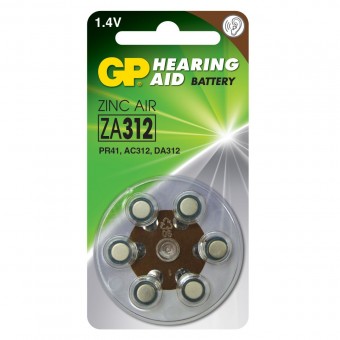 Батарейка GP Hearing Aid ZA312F-D6 ZA312 BL6, 6 шт в упаковке. (для слуховых аппаратов)