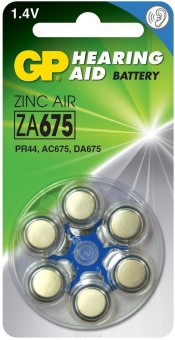 Батарейка GP Hearing Aid ZA675F-D6 ZA675 BL6, 6 шт в упаковке. (для слуховых аппаратов)