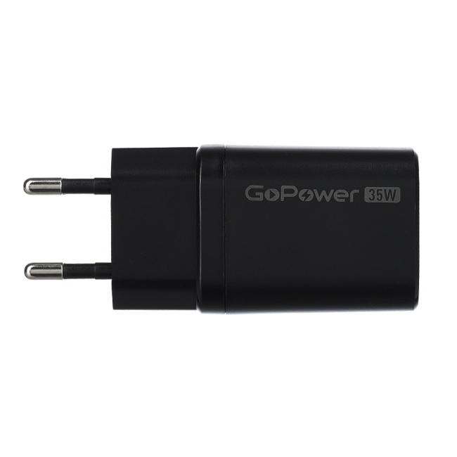 Сетевое З/У GoPower GPQC09 1USB+1Type-C 35W QC3.0 GaN черный