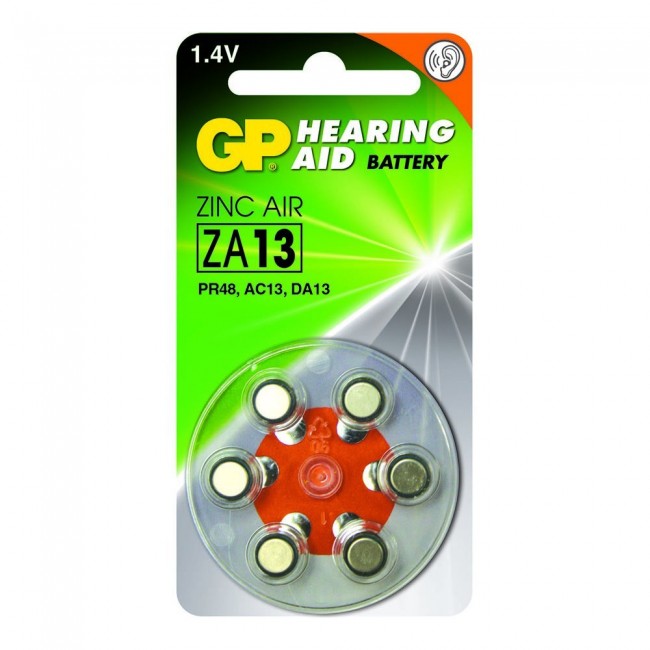Батарейка GP Hearing Aid ZA13F-D6 ZA13 BL6,  6 шт в упаковке. (для слуховых аппаратов)
