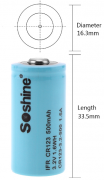 Аккумулятор Soshine LiFePO4 CR123  3.2 V 500 mAh 16340