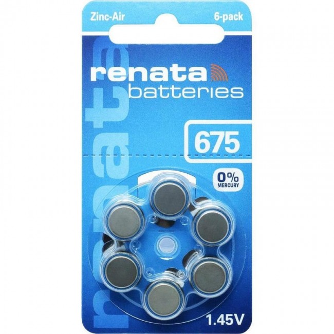 Батарейка RENATA Zinc-Air 675 BL6, 6 шт в упаковке.