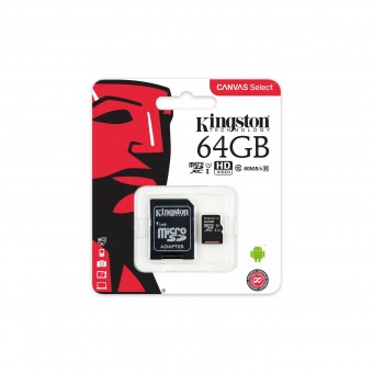 Карта памяти KINGSTON CANVAS Select microSD 64GB (Class 10) UHS-I с адаптером BL1