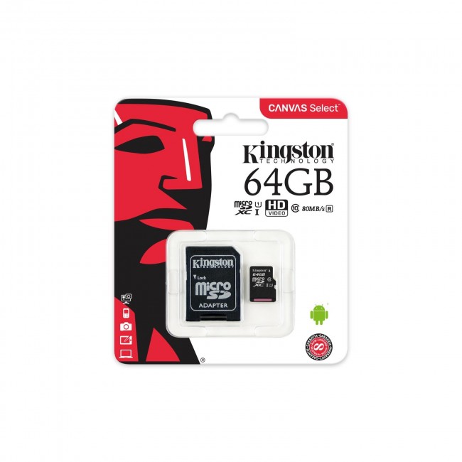 Карта памяти KINGSTON CANVAS Select microSD 64GB (Class 10) UHS-I с адаптером BL1