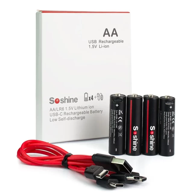 Аккумулятор SOSHINE Li-ion AA 1.5V 2600mWh (зарядка через Type-C, кабель в комплекте) BOX-4 