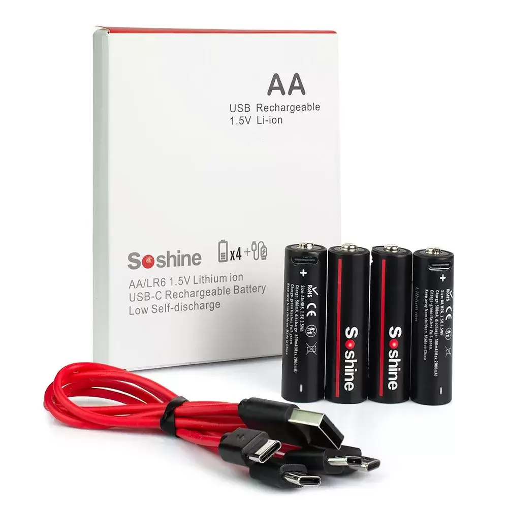 Аккумулятор SOSHINE Li-ion AA 1.5V 2600mWh (зарядка через Type-C, кабель в комплекте) BOX-4
