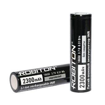 Аккумулятор ROBITON 18650-2300 без защиты с плоским контактом PK1