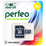 Карта памяти PERFEO microSD 16GB High-Capacity (Class 10) с адаптером BL1